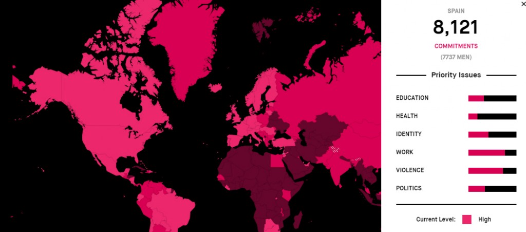 Mapa mundial y datos concretos de la participación española en He For She